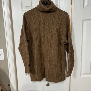 Vintage Ralph Lauren Camel Hair Lambs Wool Turtleneck Cable Brown Sweater Sz Lg